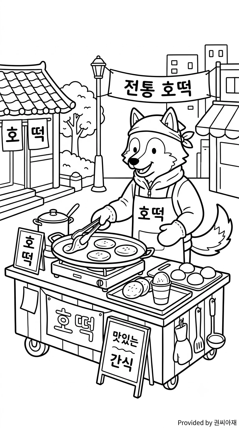 호떡파는여우아저씨 색칠하기 도안 - 풍경 난이도5